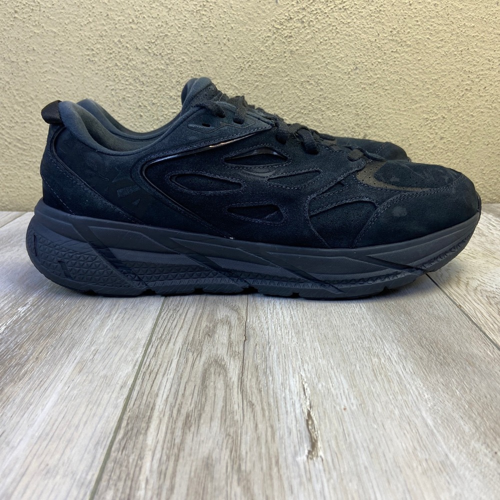 Hoka One One Clifton L Shoes Mens Size 14 Triple Black Lifestyle Sneakers Suede